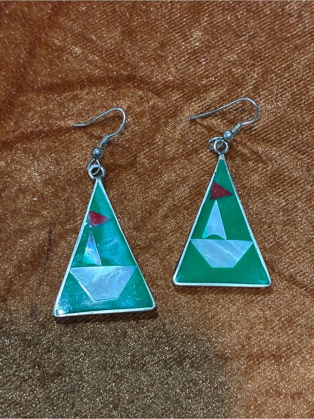 Vintage Alpaca Mexico Mother of Pearl Sailboat Earrings